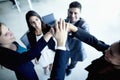 Business people cheering with hands together Royalty Free Stock Photo