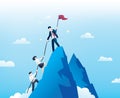 Business people climb to the top of the mountain
