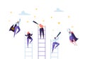 Business People Climbing on Ladder to Success. Competition Career Achieving the Goal Concept Businessman Flying to Stars Royalty Free Stock Photo