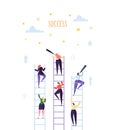 Business People Climbing on Ladder to Success. Competition Career Achieving the Goal Concept