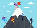 Business people climbing on mountain, vector illustration. Success achievement by flat leadership concept, climb career