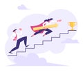 Business People Climbing Stairs to Success. Man and Woman Characters Running to the Victory. Business Competition Royalty Free Stock Photo