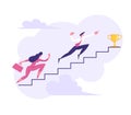 Business People Climbing Stairs to Success. Man and Woman Characters Running to the Victory. Business Strategy Royalty Free Stock Photo