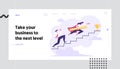 Business People Climbing Stairs to Success Web Banner. Man and Woman Characters Running to the Victory Royalty Free Stock Photo