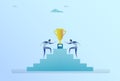 Business People Climbing Stairs Up To Golden Cup Winner Success Competition Concept Royalty Free Stock Photo