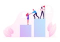 Business People Climbing Up Financial Graph and Chart Stairs Set Up Flag on Top. Career Ladder with Characters Royalty Free Stock Photo