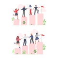 Business people climbing up stairs. Goal achievement and teamwork flat vector illustration