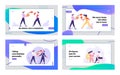 Business People Competition Website Landing Page Set. Woman Fighting with Man Holding Box with Pop Up Boxing Glove