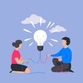 Business people concept. Man and woman with light bulb. Insight in teamwork communication process. Brainstorming banner Royalty Free Stock Photo