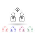 Business people and connecting light bulb multi color icon. Simple thin line, outline vector of idea icons for ui and ux, website Royalty Free Stock Photo