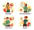 Business people. Corporate persons. Office work. Time management. Project manager. Analytics infographic. Brand Royalty Free Stock Photo