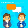 Business People Couple Cartoon Character Using