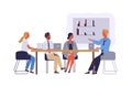 Business people coworking space flat vector illustration. Employees characters in meeting room. Businessmen and