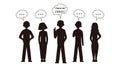 Business People, Creativity And Brainstorming Concept. Group Of Office People Silhouettes With Speech Bubbles Above Royalty Free Stock Photo