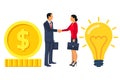 Business people on the deal shake hands, exchange money for an i Royalty Free Stock Photo