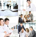Business people in the different situations of trainings, presentations, negotiations and joint work, a collage photo Royalty Free Stock Photo