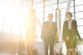 Business people discussing plans while walking with their luggage in airport Royalty Free Stock Photo