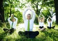 Business people doing yoga outdoors. Royalty Free Stock Photo