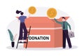 Business people donating money for charity. Employees throw gold coins into box for donations. Concept of donate and Royalty Free Stock Photo