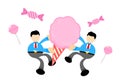 businessman worker and sweet cotton candy cartoon doodle flat design vector illustration Royalty Free Stock Photo