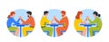 Business People Engaged In An Arm-wrestling Match Isolated Round Icons Displaying Strength, Competition Royalty Free Stock Photo