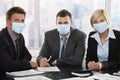 Business people fearing h1n1 virus