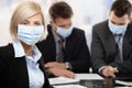 Business people fearing swineflu virus Royalty Free Stock Photo