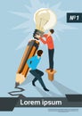 Business People Fix Light Bulb On Pencil Creative Idea Concept Royalty Free Stock Photo