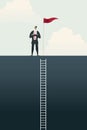 Business people with flag on standing on bar chart top over of goals, success ladder concept. illustration Vector Royalty Free Stock Photo