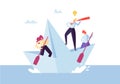 Business People Floating on a Paper Ship. Flat Characters with Spyglass Sailing on Boats. Team Work Leadership Concept