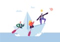 Business People Floating on a Paper Ship. Flat Characters with Spyglass Sailing on Boats. Team Work Leadership Concept Royalty Free Stock Photo