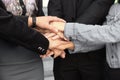 Business people folding their hands together.concept of teamwork Royalty Free Stock Photo