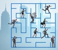 Business people getting lost in maze uncertainty concept Royalty Free Stock Photo