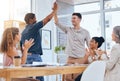 Business people giving high five for success in meeting, people clapping hands for team achievement and in celebration Royalty Free Stock Photo