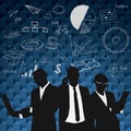 Business people group black silhouette with chart diagram