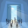 Business People Group Black Silhouette Standing at Door Entrance