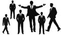 Business people, group of businessmen in formal clothing standing, front view. Abstract isolated vector silhouettes. Royalty Free Stock Photo