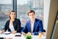 Business people group have meeting and working in modern bright office indoor Royalty Free Stock Photo