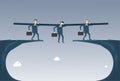 Business People Group Hold Businessman Hanging Over Cliff Partner Support Businesspeople Risk Concept