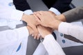 Business people group joining hands and representing concept of friendship and teamwork. Meeting of success team Royalty Free Stock Photo
