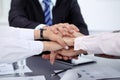 Business people group joining hands and representing concept of friendship and teamwork. Meeting of success team Royalty Free Stock Photo