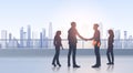 Business People Group Meeting Agreement Hand Shake Silhouettes Modern City View Royalty Free Stock Photo
