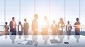 Business People Group Meeting Silhouettes Modern Office Building Interior Panoramic Royalty Free Stock Photo