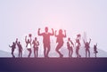 Business People Group Silhouette Excited Hold Hands Up Raised Arms, Businesspeople Concept Winner Success Royalty Free Stock Photo