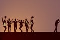 Business People Group Silhouette Excited Hold Hands Up Raised Arms, Businesspeople Concept Winner Success Royalty Free Stock Photo