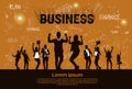 Business People Group Silhouette Excited Hold Hands Up Raised Arms, Businesspeople Concept Winner Success Royalty Free Stock Photo