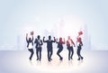 Business People Group Silhouette Excited Hold Hands Up Raised Arms, Businesspeople Concept Winner Success Royalty Free Stock Photo