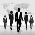 Business people group walk silhouette over world Royalty Free Stock Photo