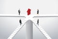 Business people group are walking up the stairs to arrow red to the target goal. isometric concept illustration