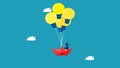 Business people grow their business with creativity. paper boat floats with light bulb balloons and there is a businesswoman in a